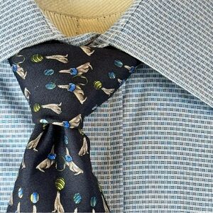 Brooks Brothers Navy Necktie with Seals and Ball Design 100% Silk Tie